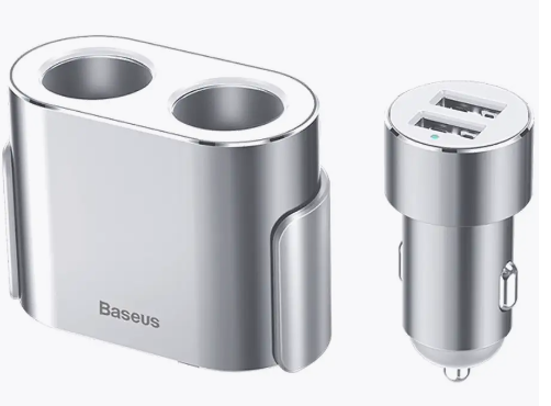 АЗУ Baseus CRDYQ-0S 3,1А 2USB c 2-м разветвителем (серебристый)