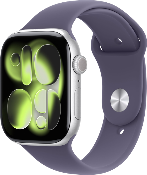 Смарт часы Apple Watch Series 11 46 мм алюминий серебристого цвета, ремешок цвета «фиолетовый туман» M/L