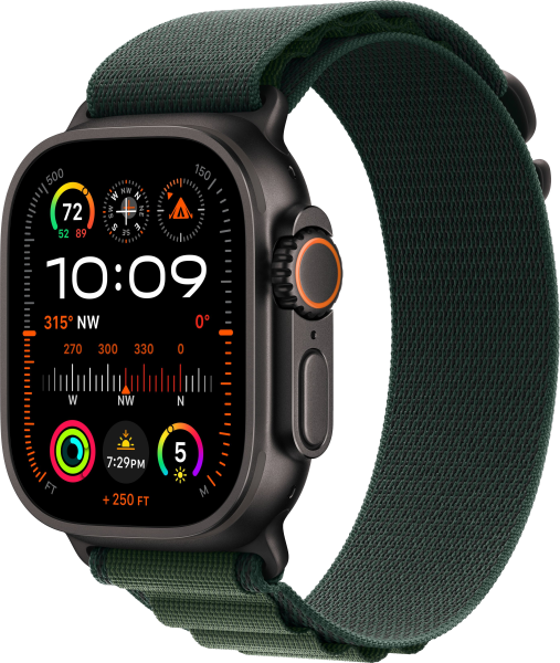 Смарт часы Apple Watch Ultra 2 49 мм, корпус черного из титана, ремешок Alpine зеленого цвета, размер L (MX4R3QA/A)